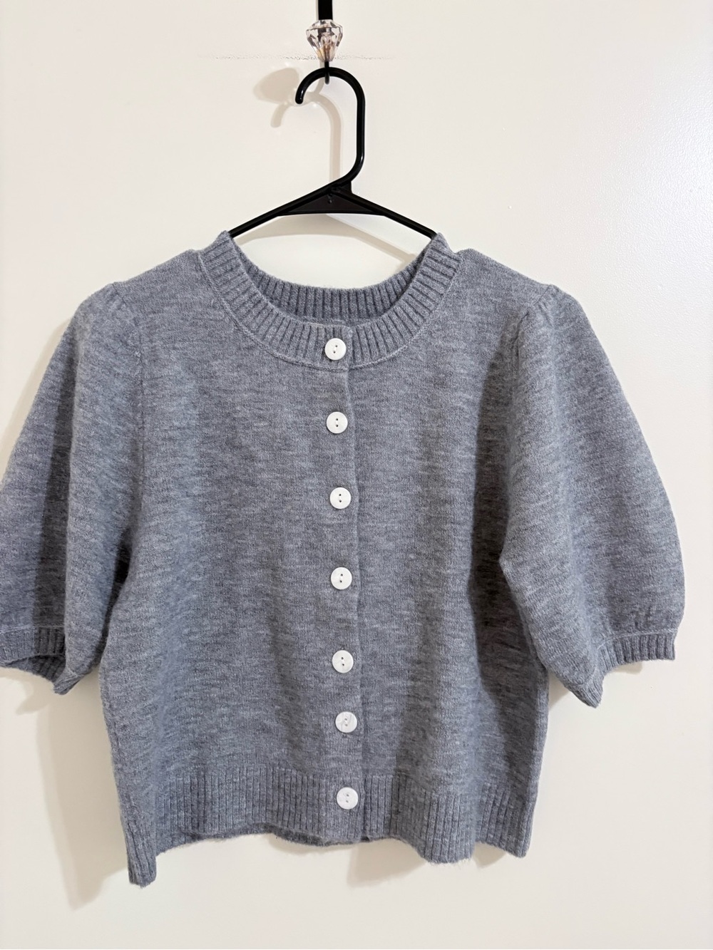 Double Zero Heather Gray Short-Sleeve Button Cardigan